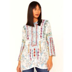 Johnny Was Isla Embroidered Floral Print Tunic Blouse Worn Once Sz M